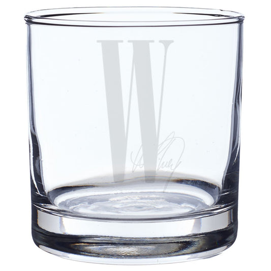 W Laser-Etched Rocks Glass