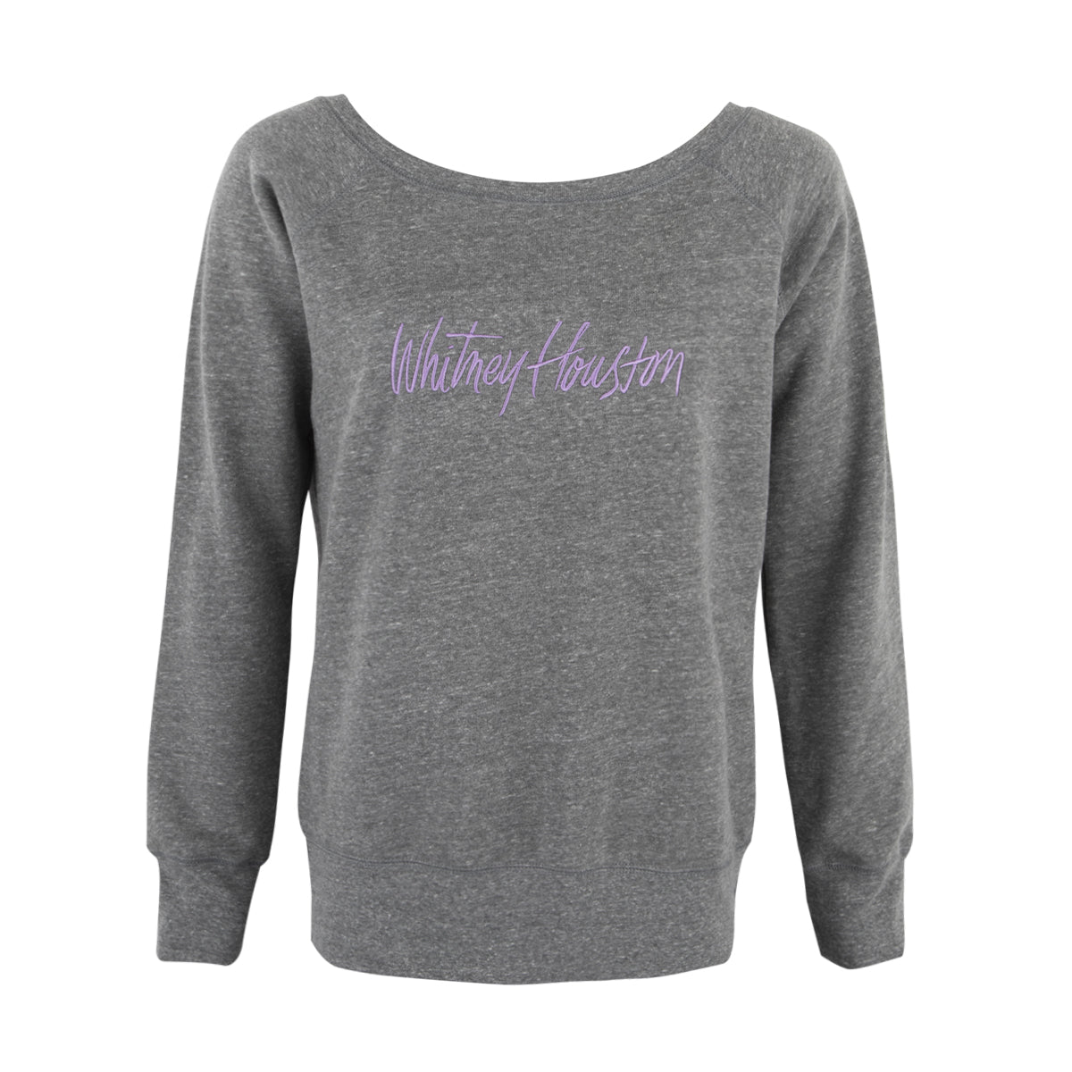 Wide Neck Grey Fleece Embroidered Sweatshirt