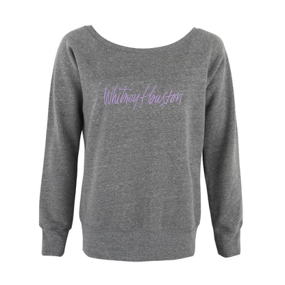 Wide Neck Grey Fleece Embroidered Sweatshirt