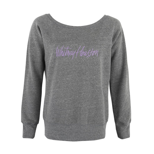 Wide Neck Grey Fleece Embroidered Sweatshirt