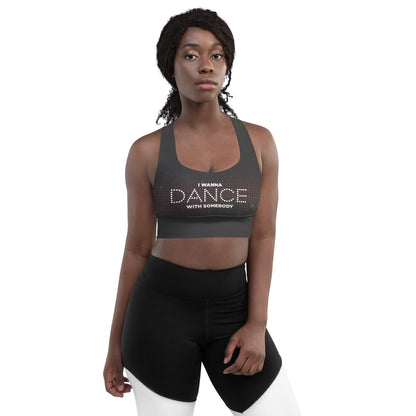 Whitney Houston I Wanna Dance With Somebody Sports Bra Grey Sparkle