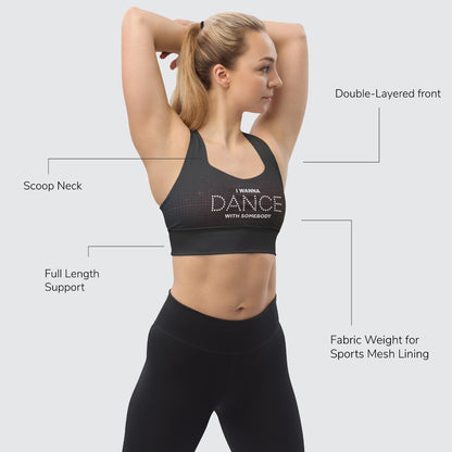 Whitney Houston I Wanna Dance With Somebody Sports Bra Grey Sparkle