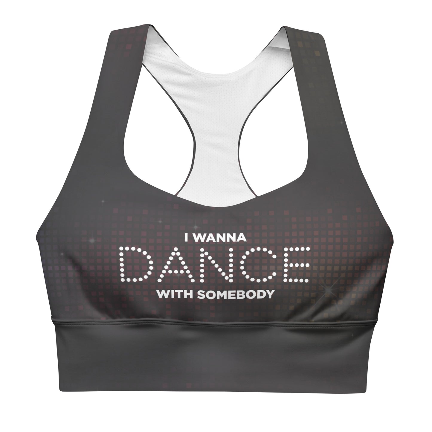 Whitney Houston I Wanna Dance With Somebody Sports Bra Grey Sparkle